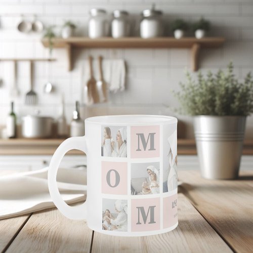 Modern Collage Photo Best Mom Ever Pink Gift Frosted Glass Coffee Mug