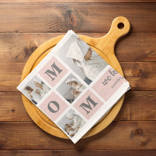 Modern Collage Photo Best Mom Ever Pink Gift Kitchen Towel
