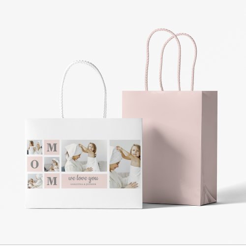 Modern Collage Photo Best Mom Ever Pink Gift Large Gift Bag