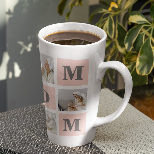 Modern Collage Photo Best Mom Ever Pink Gift Latte Mug (Creator Uploaded)