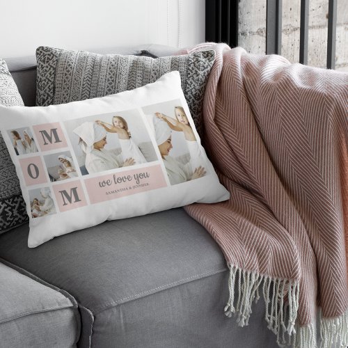 Modern Collage Photo Best Mom Ever Pink Gift Lumbar Pillow