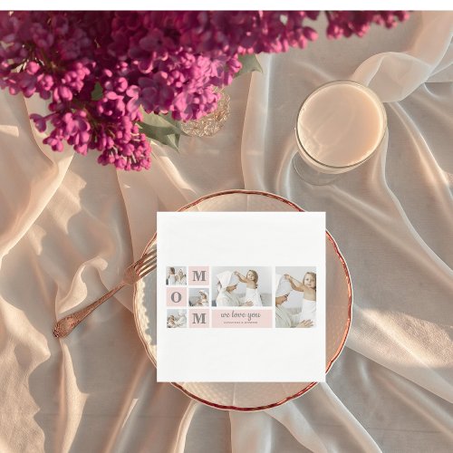 Modern Collage Photo Best Mom Ever Pink Gift Napkins