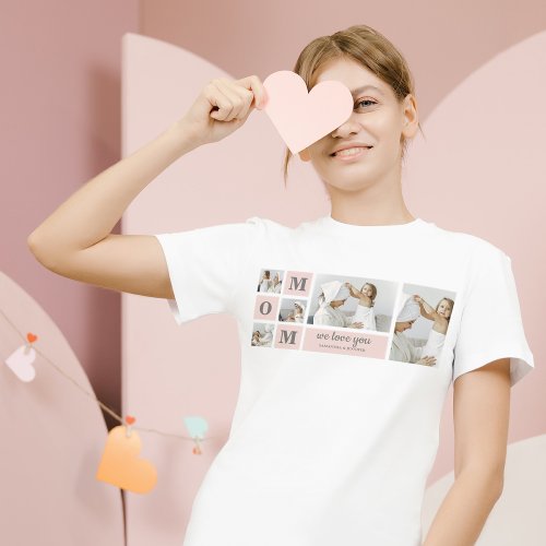 Modern Collage Photo Best Mom Ever Pink Gift T_Shirt