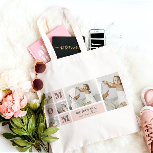 Modern Collage Photo Best Mom Ever Pink Gift Tote Bag