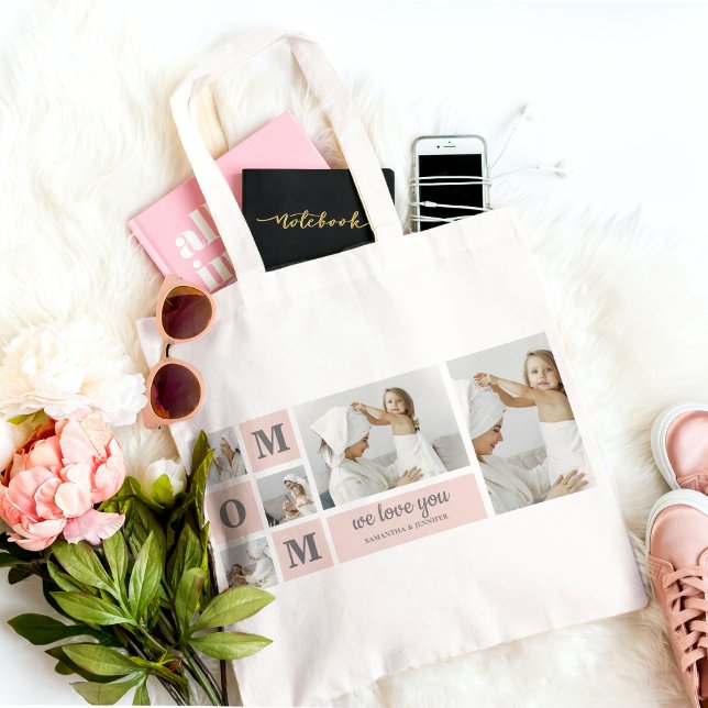 Modern Collage Photo Best Mom Ever Pink Gift Tote Bag (Creator Uploaded)