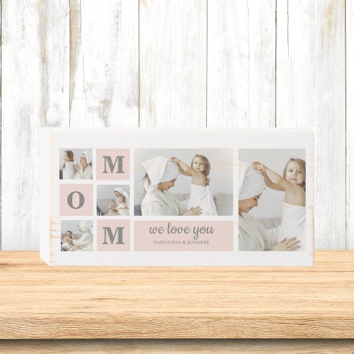 Modern Collage Photo Best Mom Ever Pink Gift Wooden Box Sign