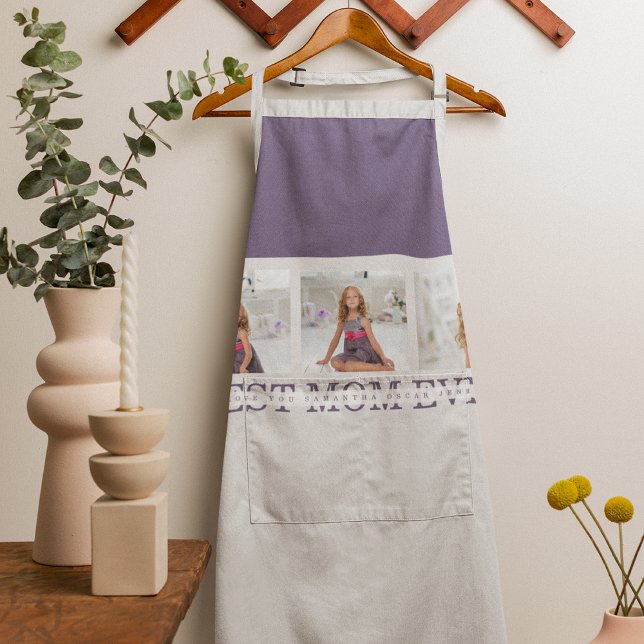 Modern Collage Photo Best Mom Ever Purple Gift  Apron (Creator Uploaded)