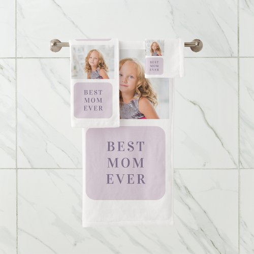Modern Collage Photo Best Mom Ever Purple Gift Bath Towel Set