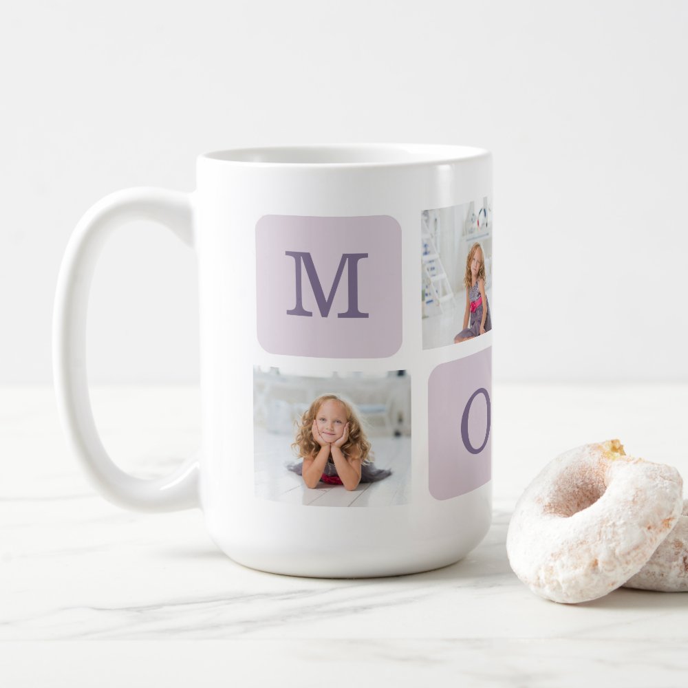 Custom Modern Collage Photo Best Mom Ever Purple Gift Coffee Mug