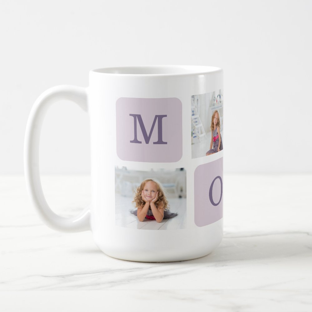 Custom Modern Collage Photo Best Mom Ever Purple Gift Coffee Mug