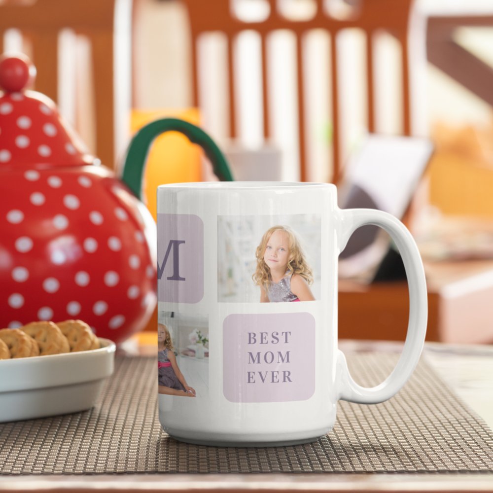 Custom Modern Collage Photo Best Mom Ever Purple Gift Coffee Mug