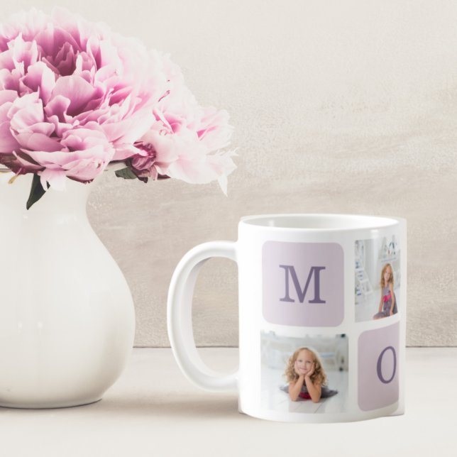 Modern Collage Photo Best Mom Ever Purple Gift Coffee Mug (Creator Uploaded)
