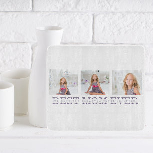 Modern Collage Photo Best Mom Ever Purple Gift  Cutting Board