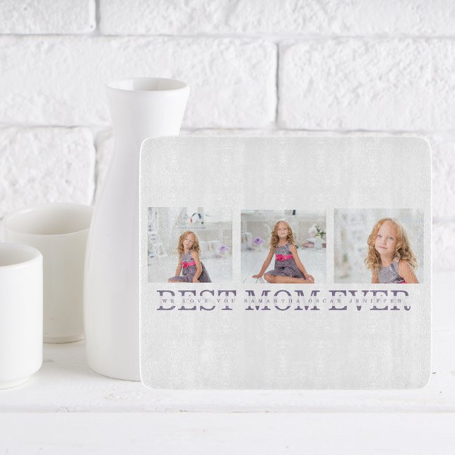 Modern Collage Photo Best Mom Ever Purple Gift  Cutting Board (Creator Uploaded)