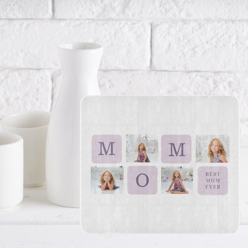 Modern Collage Photo Best Mom Ever Purple Gift Cutting Board