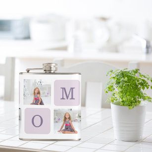Modern Collage Photo Best Mom Ever Purple Gift Flask