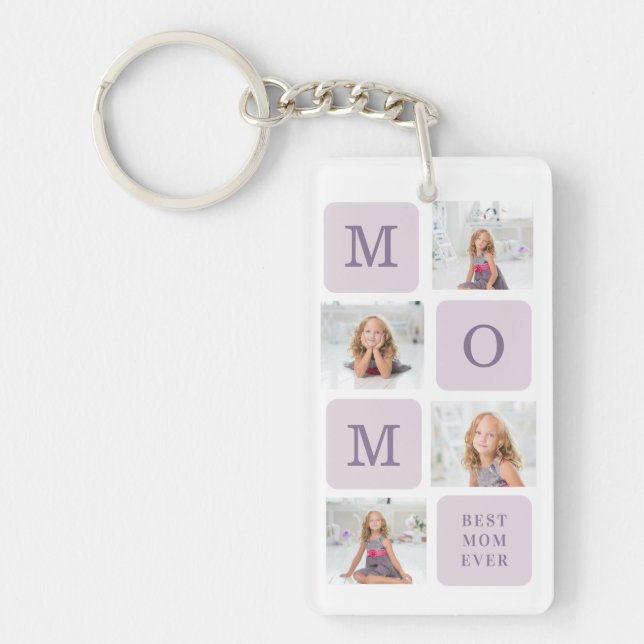 Modern Collage Photo Best Mom Ever Purple Gift Keychain (Front)
