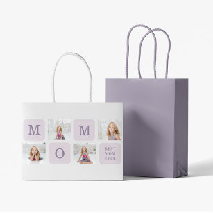 Modern Collage Photo Best Mom Ever Purple Gift Large Gift Bag