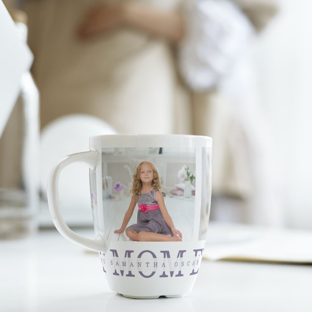 Modern Collage Photo Best Mom Ever Purple Gift  Latte Mug (Creator Uploaded)