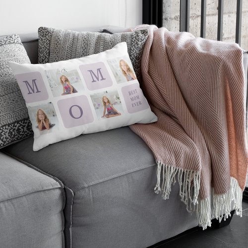 Modern Collage Photo Best Mom Ever Purple Gift Lumbar Pillow