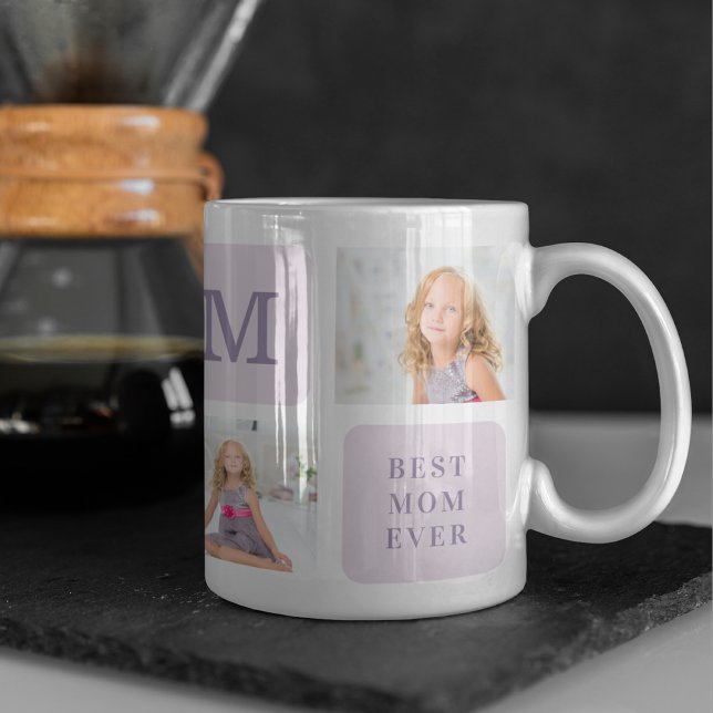 Modern Collage Photo Best Mom Ever Purple Gift Mug (Creator Uploaded)