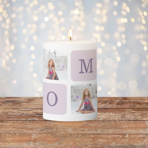 Modern Collage Photo Best Mom Ever Purple Gift Pillar Candle