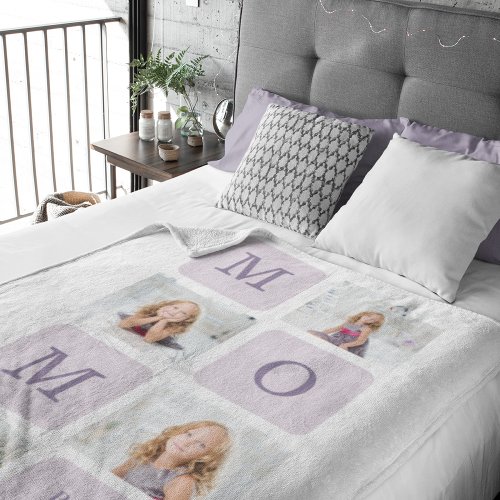 Modern Collage Photo Best Mom Ever Purple Gift Sherpa Blanket