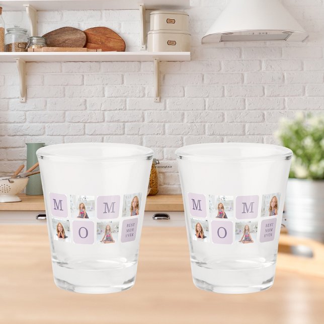 Modern Collage Photo Best Mom Ever Purple Gift Shot Glass (Creator Uploaded)