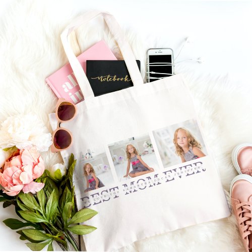 Modern Collage Photo Best Mom Ever Purple Gift  Tote Bag