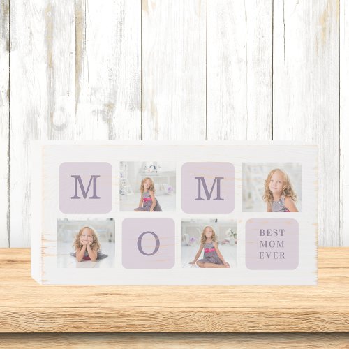Modern Collage Photo Best Mom Ever Purple Gift Wooden Box Sign