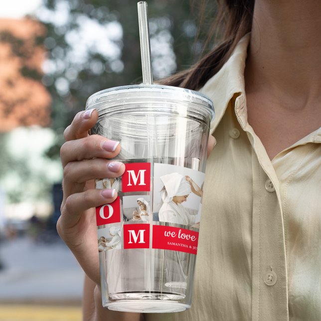 Modern Collage Photo Best Mom Ever Red Gifts Acrylic Tumbler (Creator Uploaded)