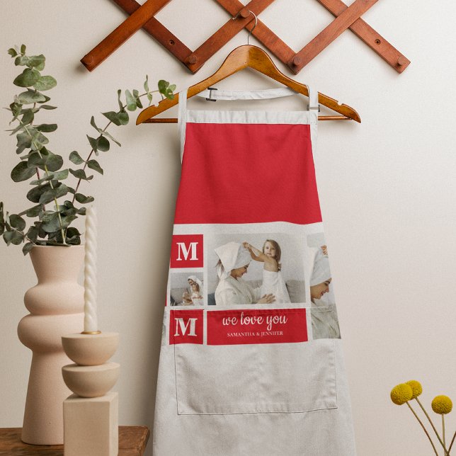 Modern Collage Photo Best Mom Ever Red Gifts Apron (Creator Uploaded)