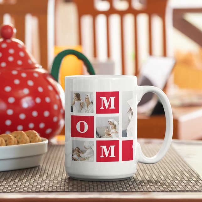 Modern Collage Photo Best Mom Ever Red Gifts Coffee Mug (Creator Uploaded)