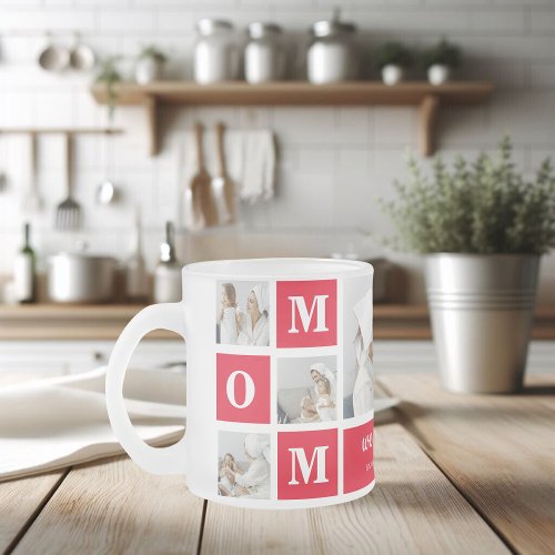 Modern Collage Photo Best Mom Ever Red Gifts Frosted Glass Coffee Mug