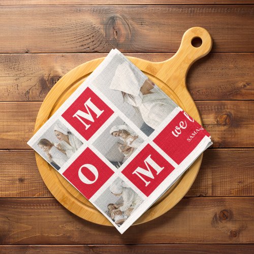 Modern Collage Photo Best Mom Ever Red Gifts Kitchen Towel