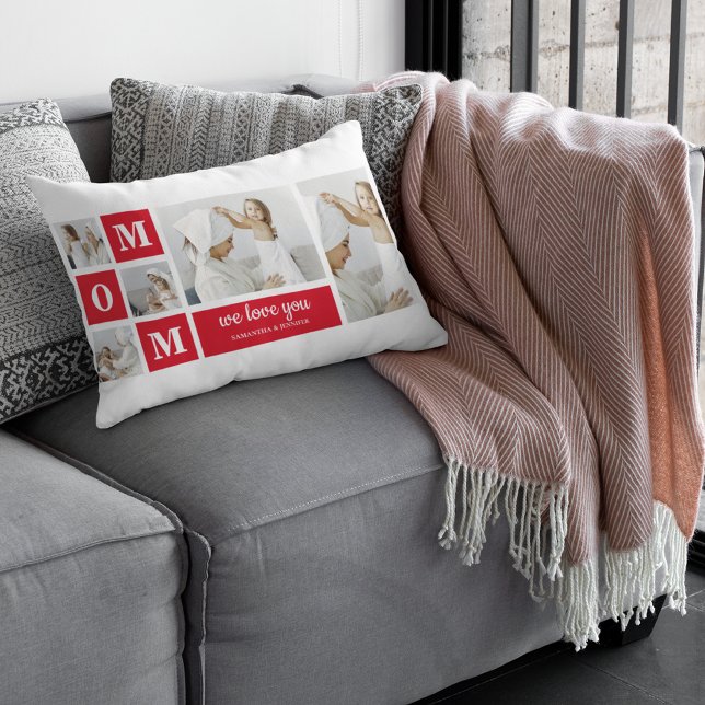 Modern Collage Photo Best Mom Ever Red Gifts Lumbar Pillow (Creator Uploaded)