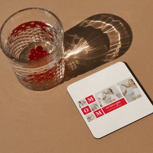Modern Collage Photo Best Mom Ever Red Gifts Square Paper Coaster