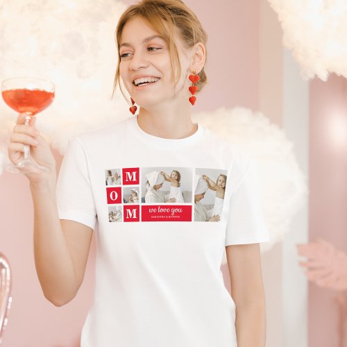 Modern Collage Photo Best Mom Ever Red Gifts T_Shirt