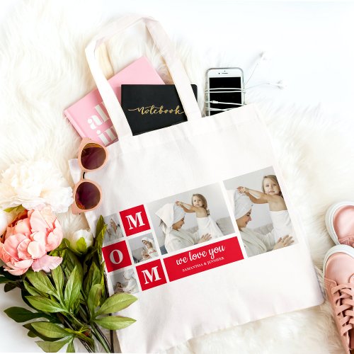 Modern Collage Photo Best Mom Ever Red Gifts Tote Bag