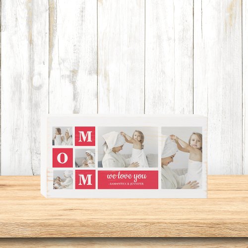 Modern Collage Photo Best Mom Ever Red Gifts Wooden Box Sign