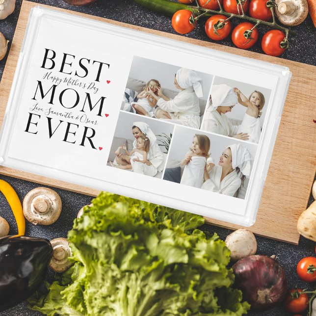 Modern Collage Photo Best Mom Happy Mothers Day Acrylic Tray (Creator Uploaded)
