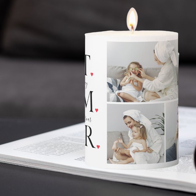 Modern Collage Photo Best Mom Happy Mothers Day Pillar Candle (Creator Uploaded)