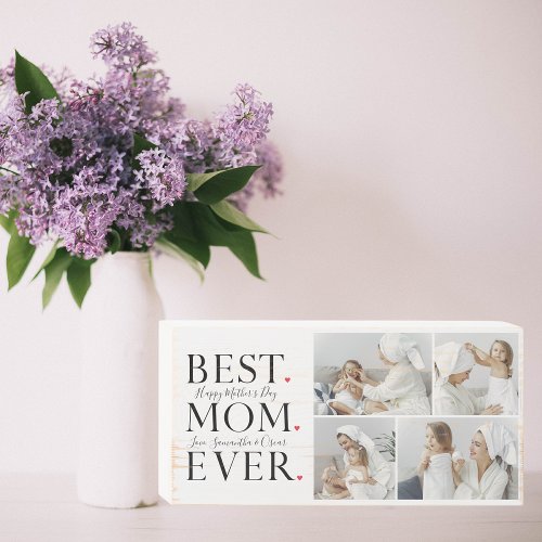 Modern Collage Photo Best Mom Happy Mothers Day Wooden Box Sign