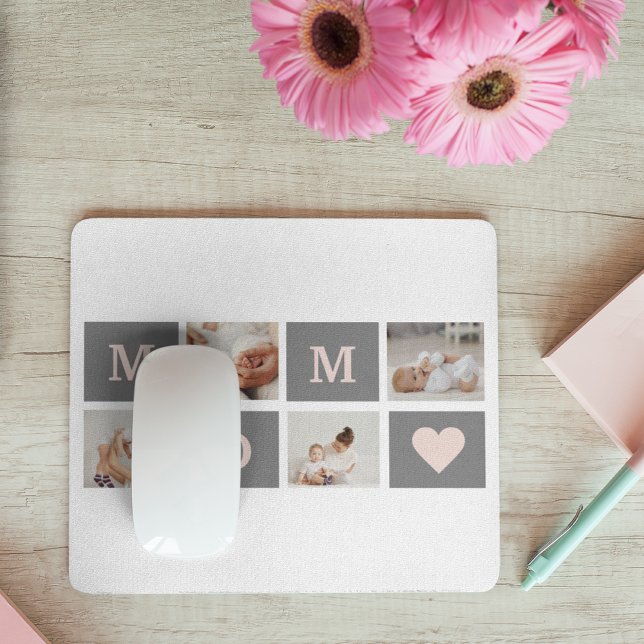 Modern Collage Photo Best Mom  Pink & Gray Gift Mouse Pad (Creator Uploaded)