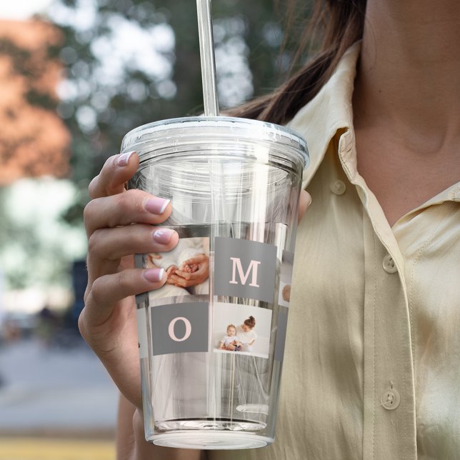 Modern Collage Photo Best Mom  Pink & Grey Gift Acrylic Tumbler (Creator Uploaded)