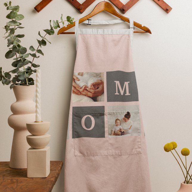 Modern Collage Photo Best Mom  Pink & Grey Gift Apron (Creator Uploaded)