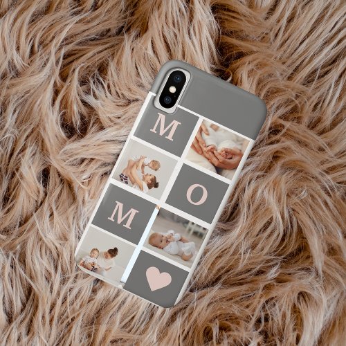 Modern Collage Photo Best Mom  Pink  Grey Gift iPhone XS Case