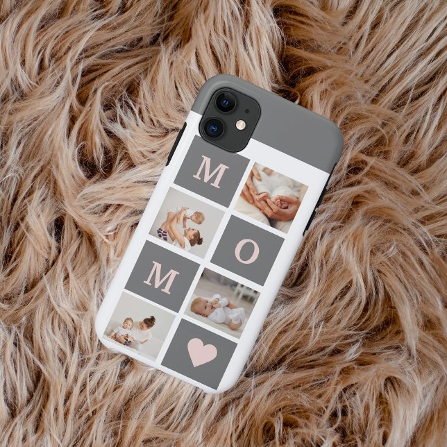 Modern Collage Photo Best Mom  Pink & Grey Gift Case-Mate iPhone Case (Creator Uploaded)