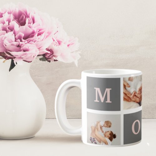 Modern Collage Photo Best Mom  Pink  Grey Gift Coffee Mug