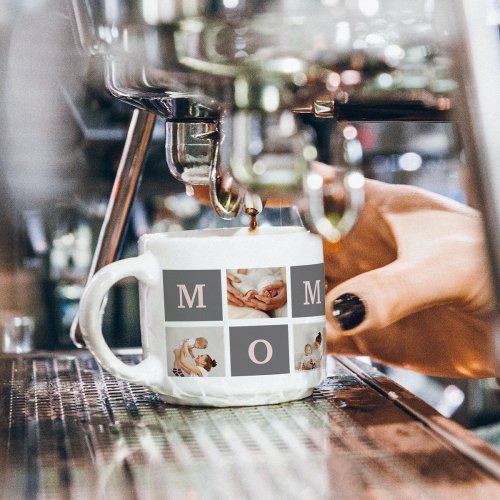 Modern Collage Photo Best Mom  Pink  Grey Gift Espresso Cup
